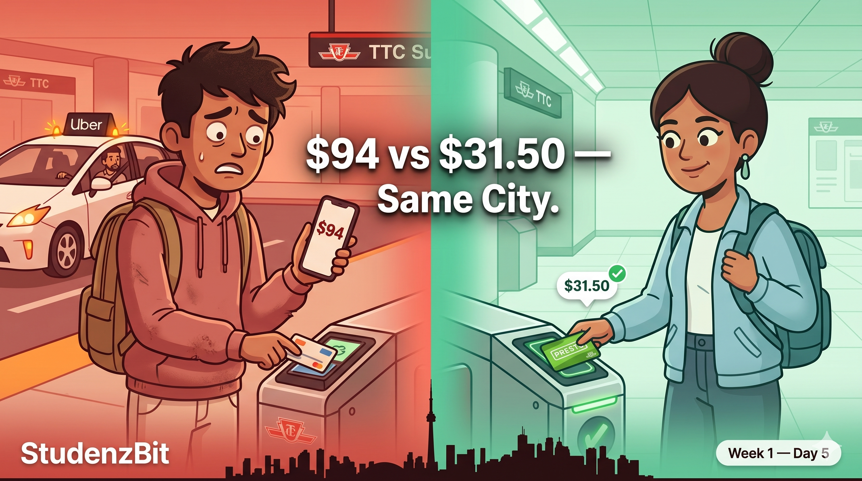 Day 5 Transit — $94 vs $31.50