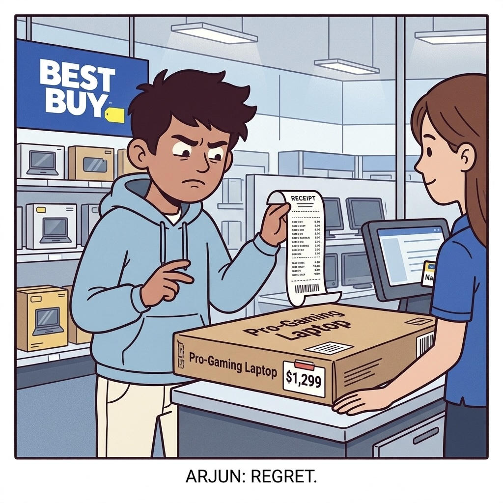 Arjun regretting his laptop purchase