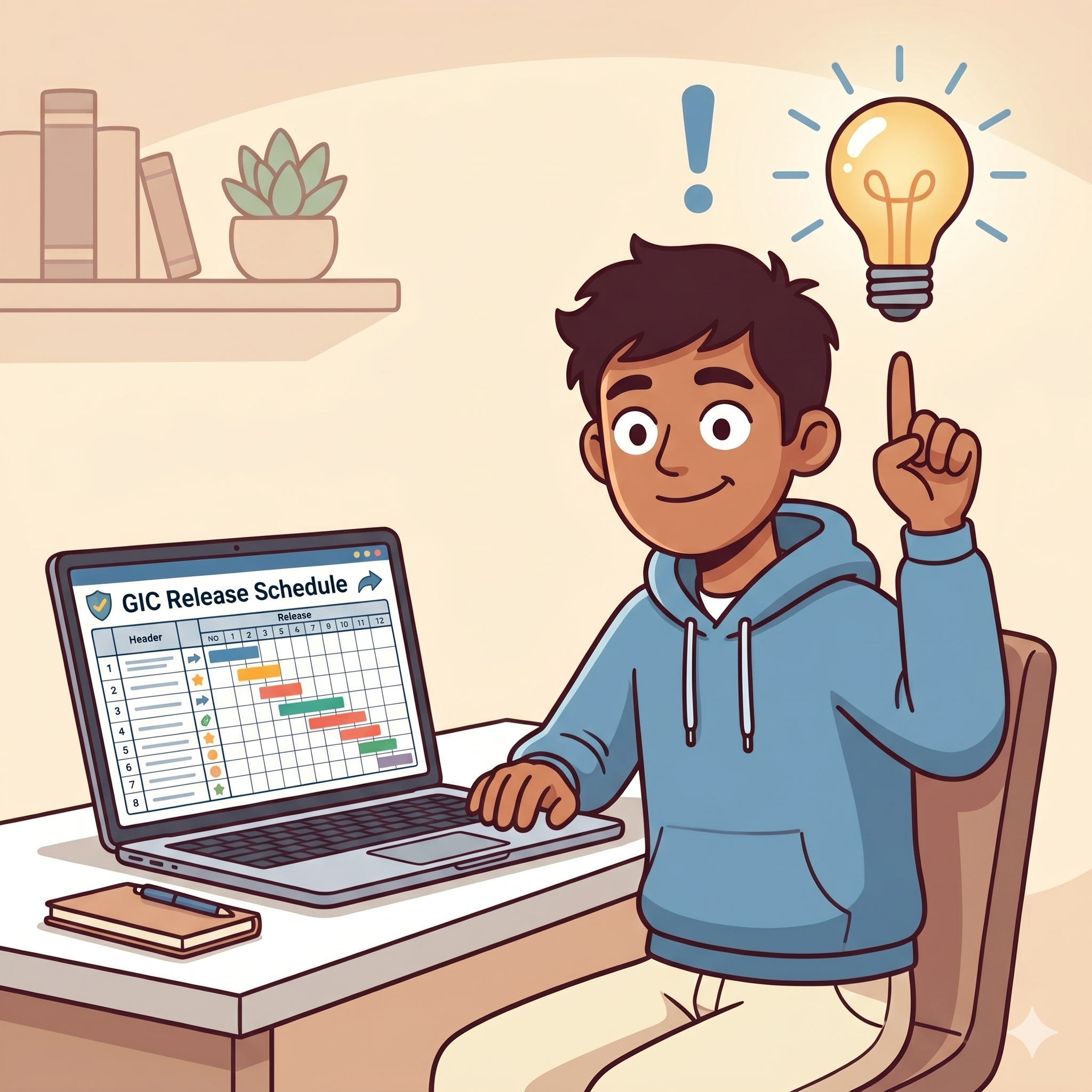 Arjun checking his GIC release schedule