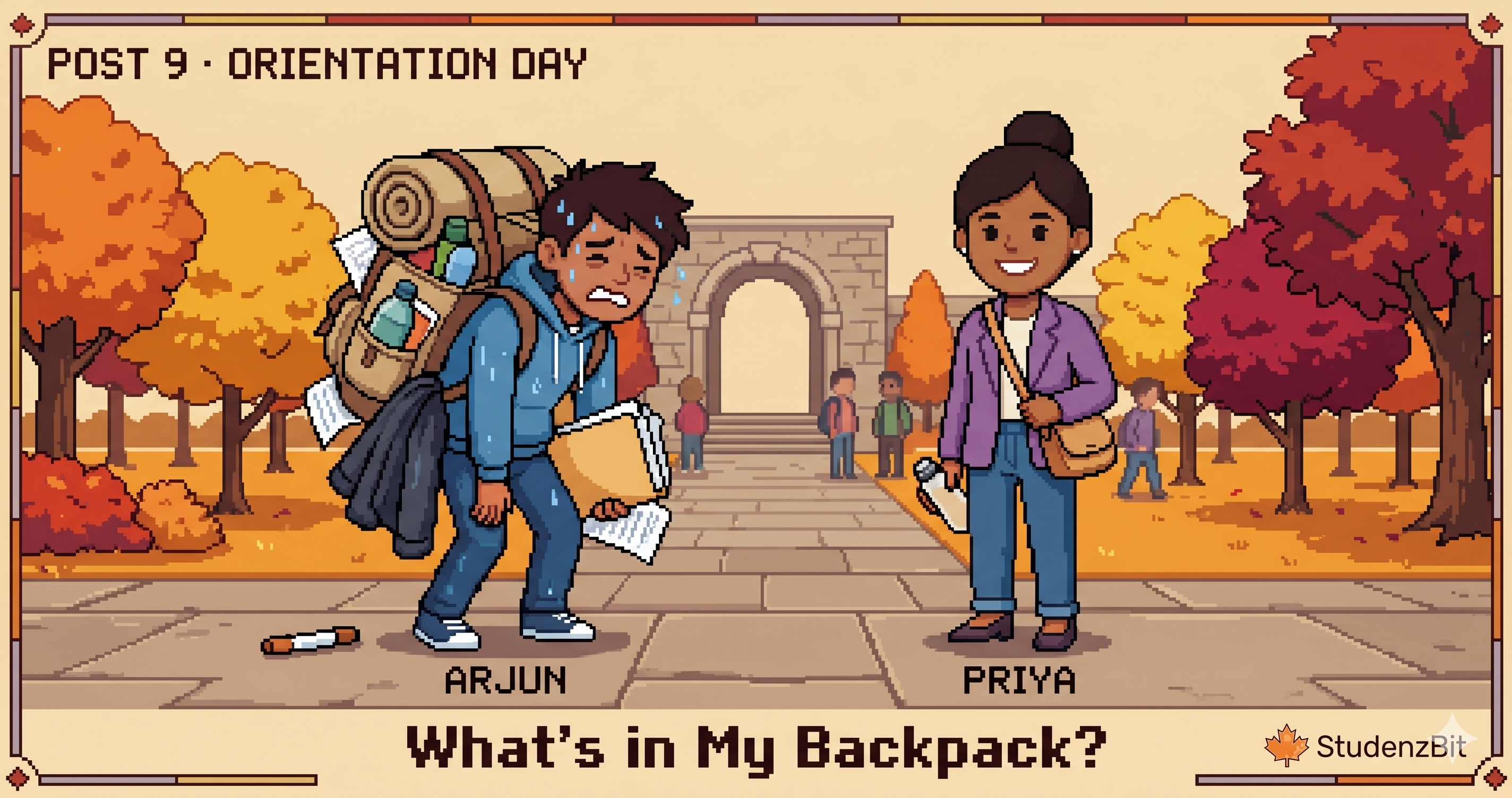 Arjun and Priya on orientation day — what to bring