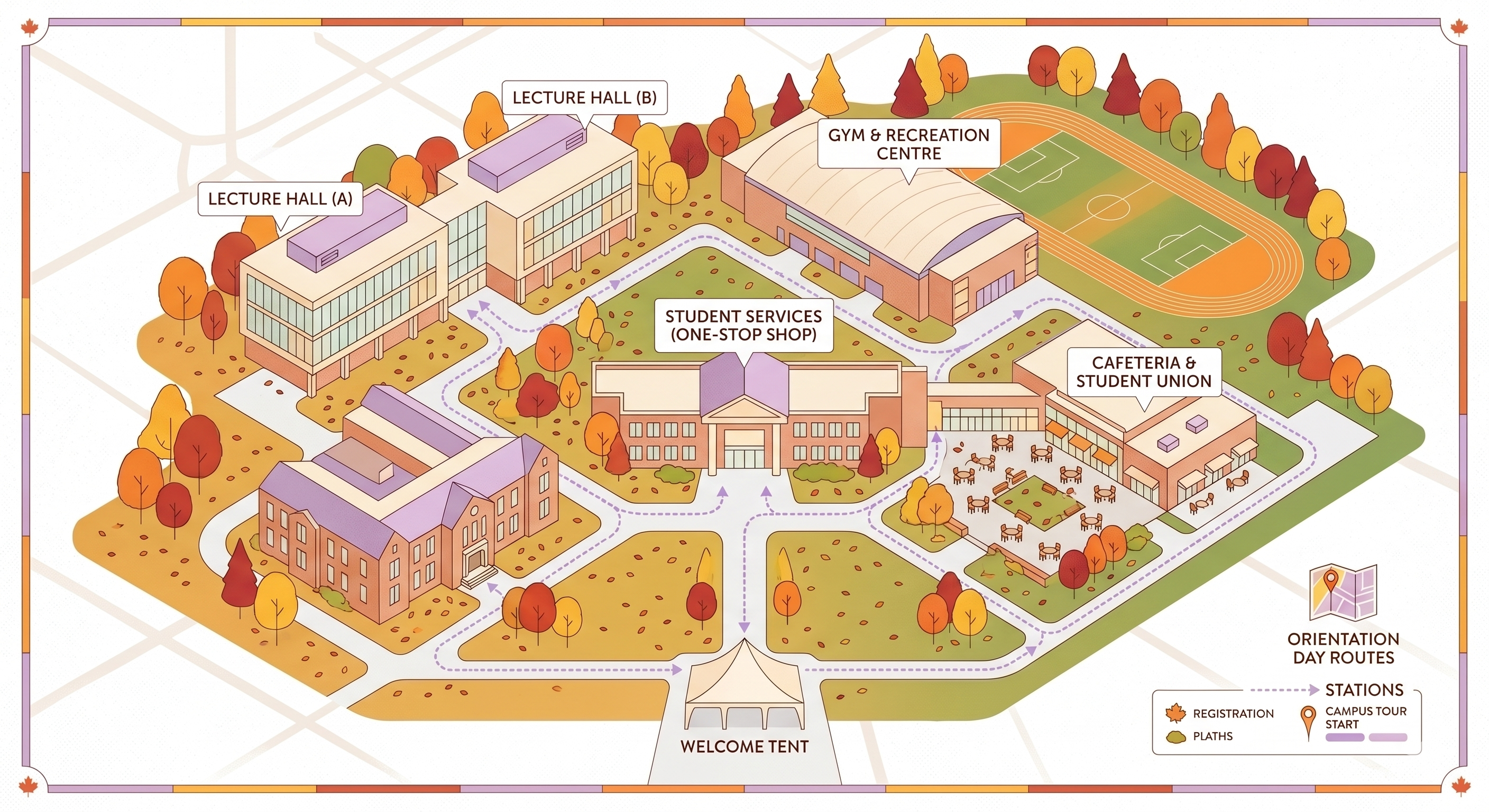 Campus map illustration orientation venue overview